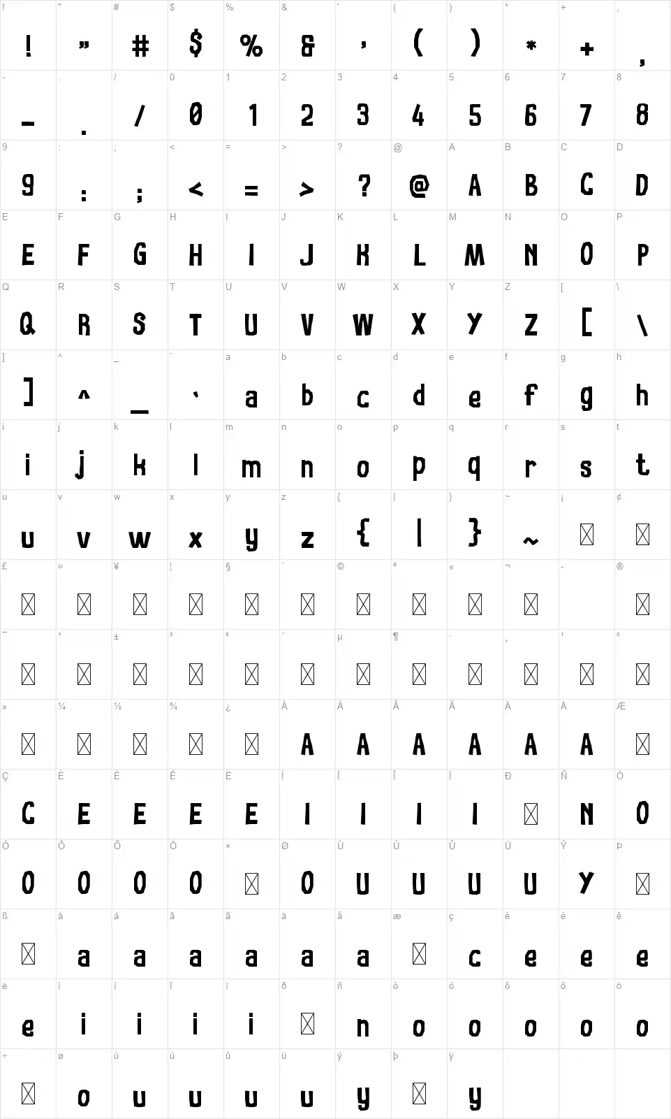Pina Coladafont character map