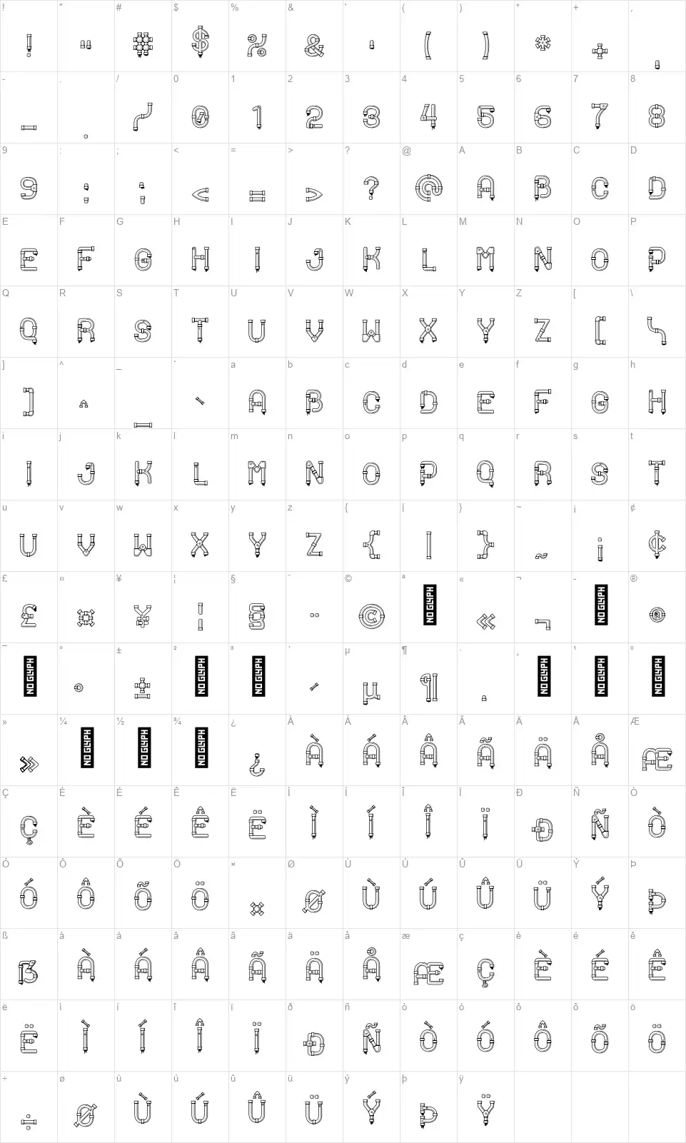 Pipelinefont character map