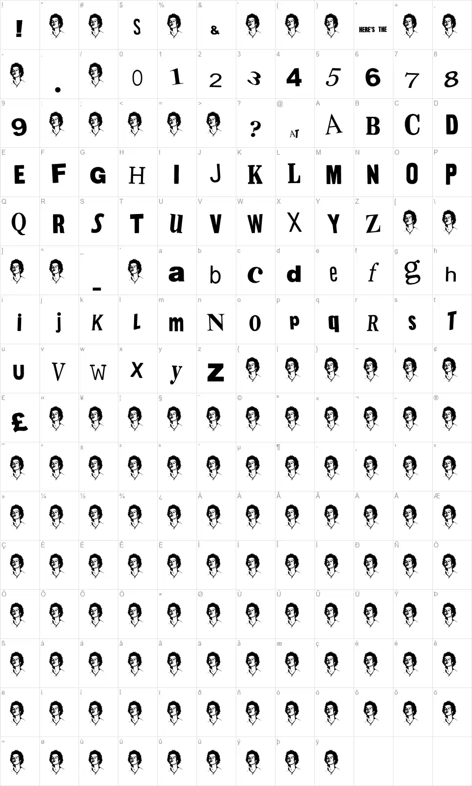 Pistol Sexfont character map