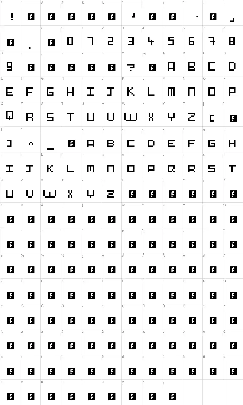 Pixel-Artfont character map
