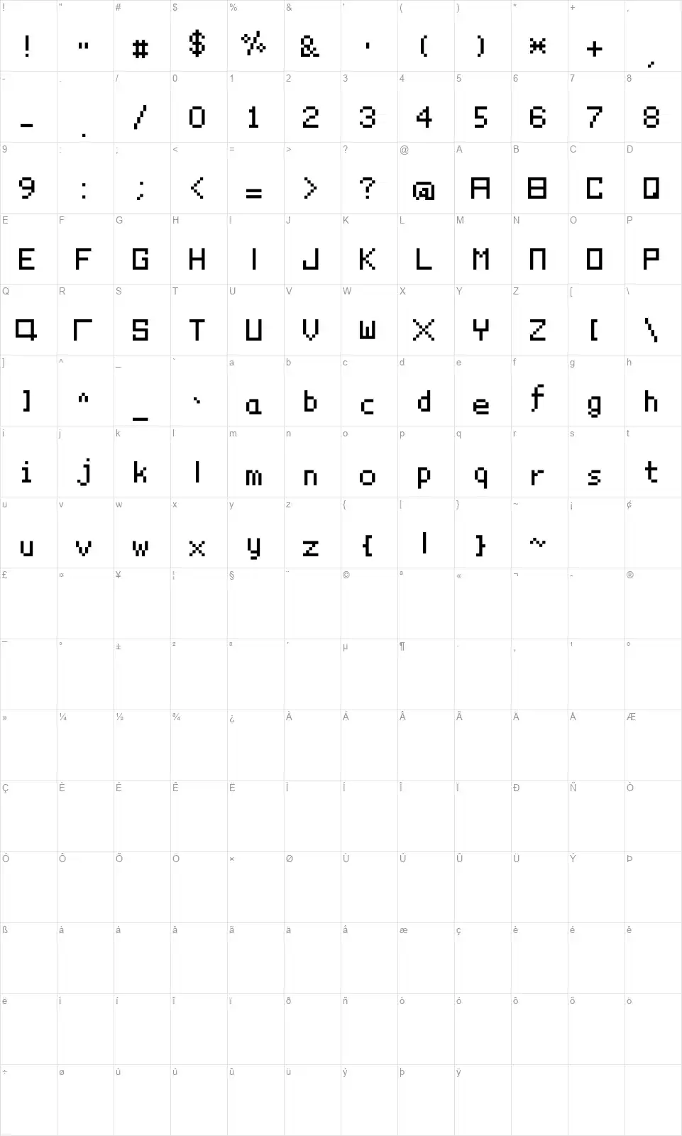 PixelYourLifefont character map