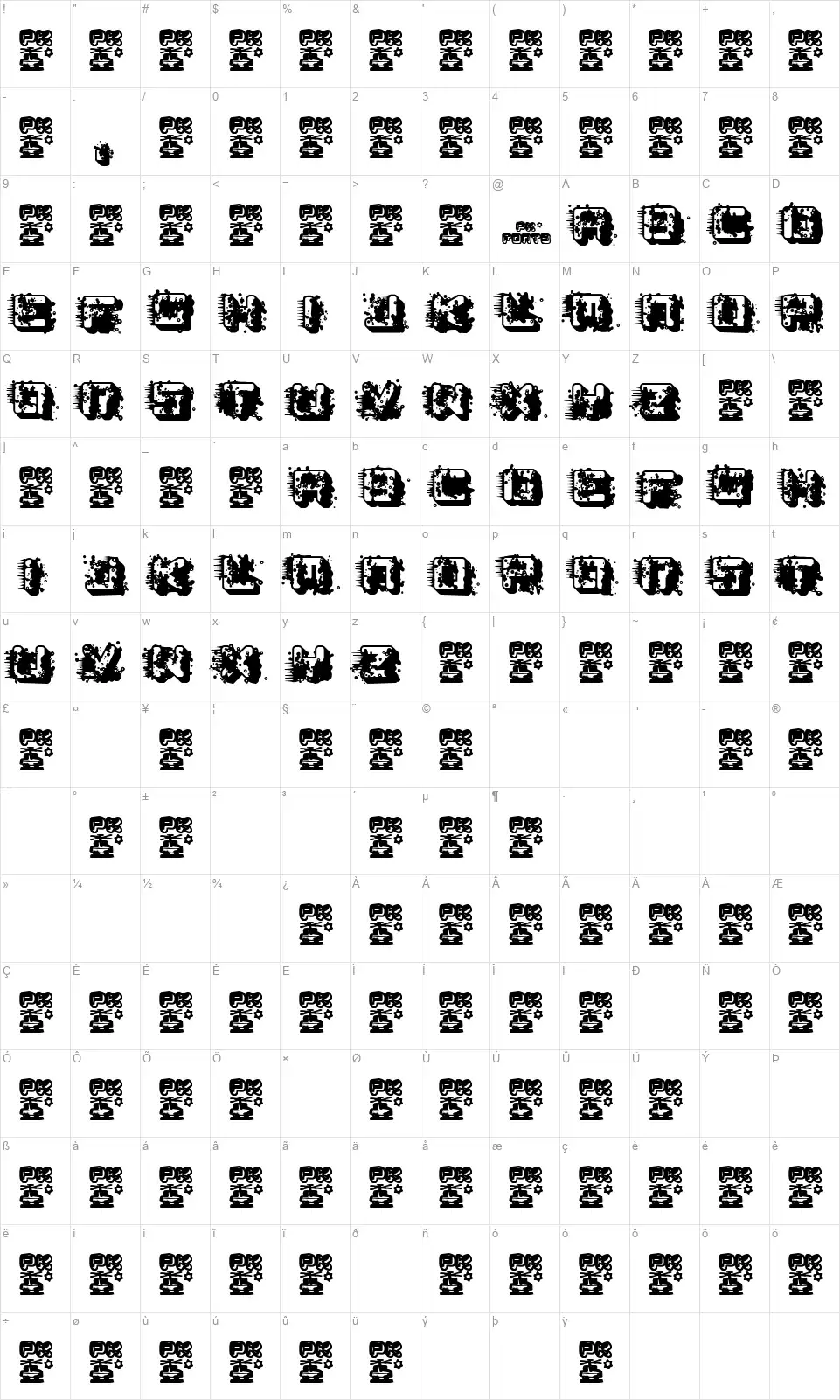 pk LSDfont character map