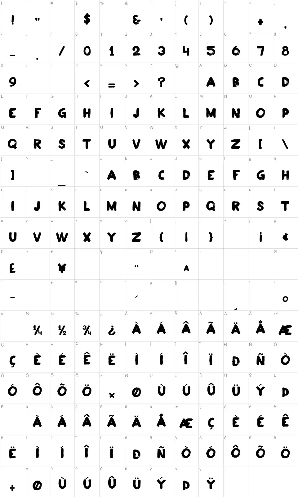 Plakkaatfont character map