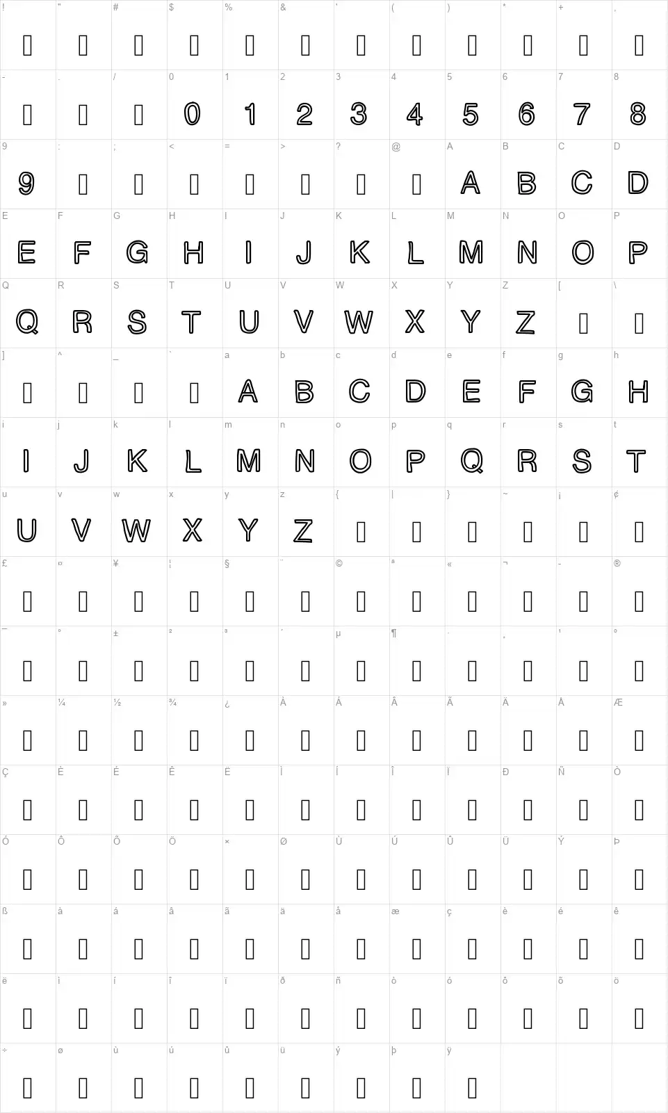 PLAQUEfont character map