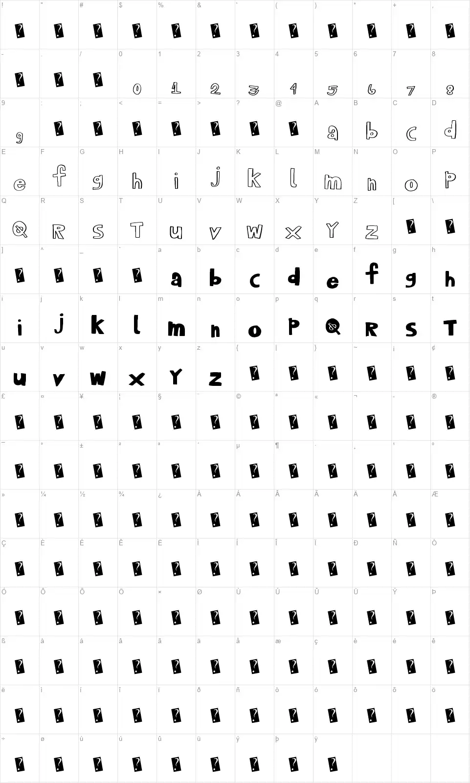 PlayHousefont character map