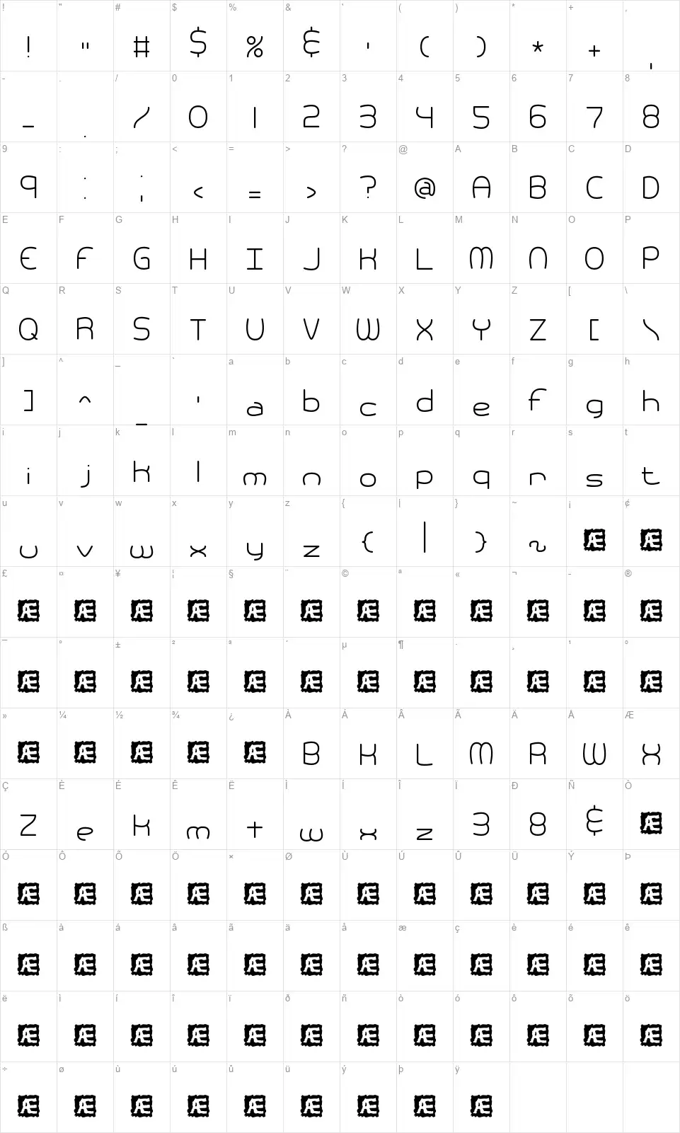 Pneumatics BRKfont character map