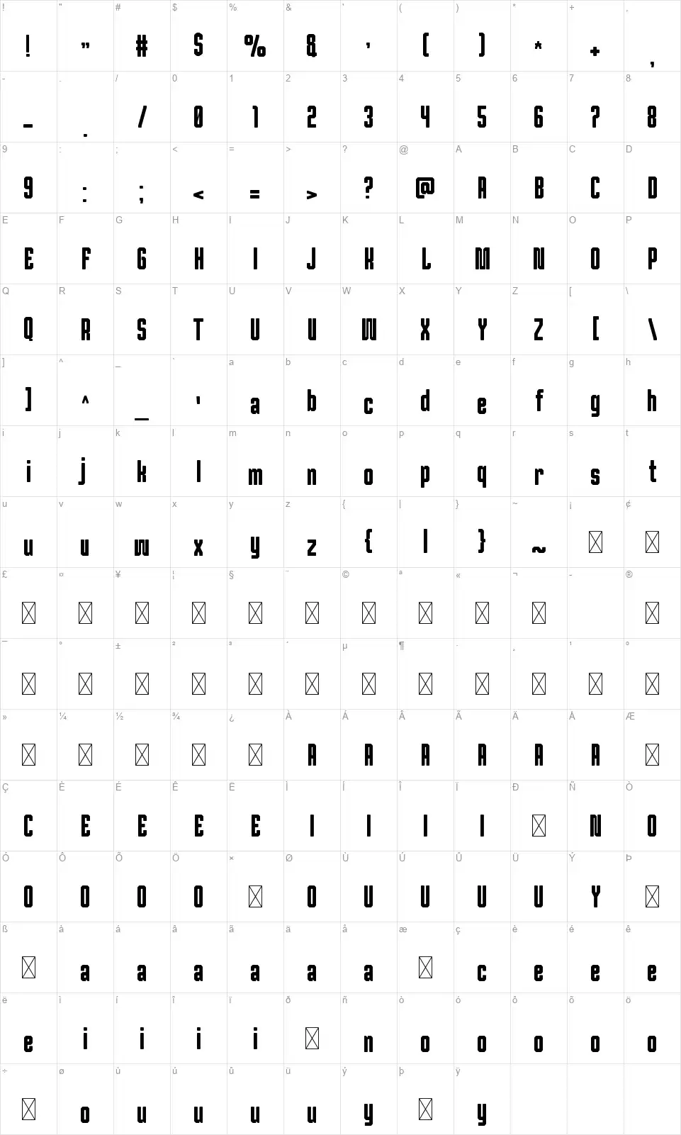 Polderfont character map
