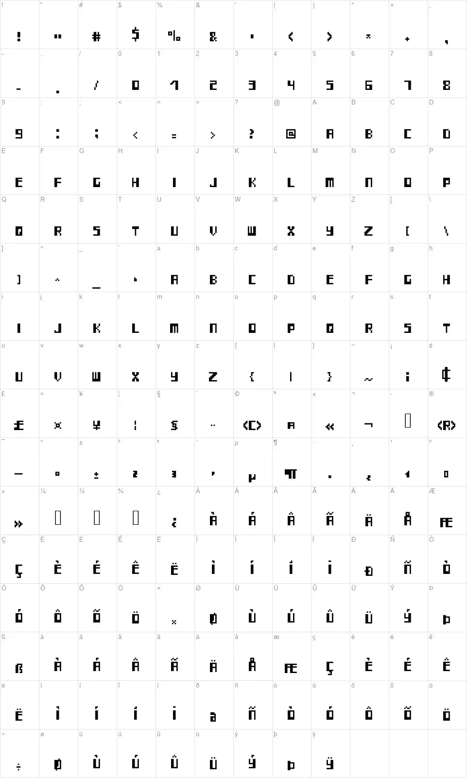 Polybius1981font character map