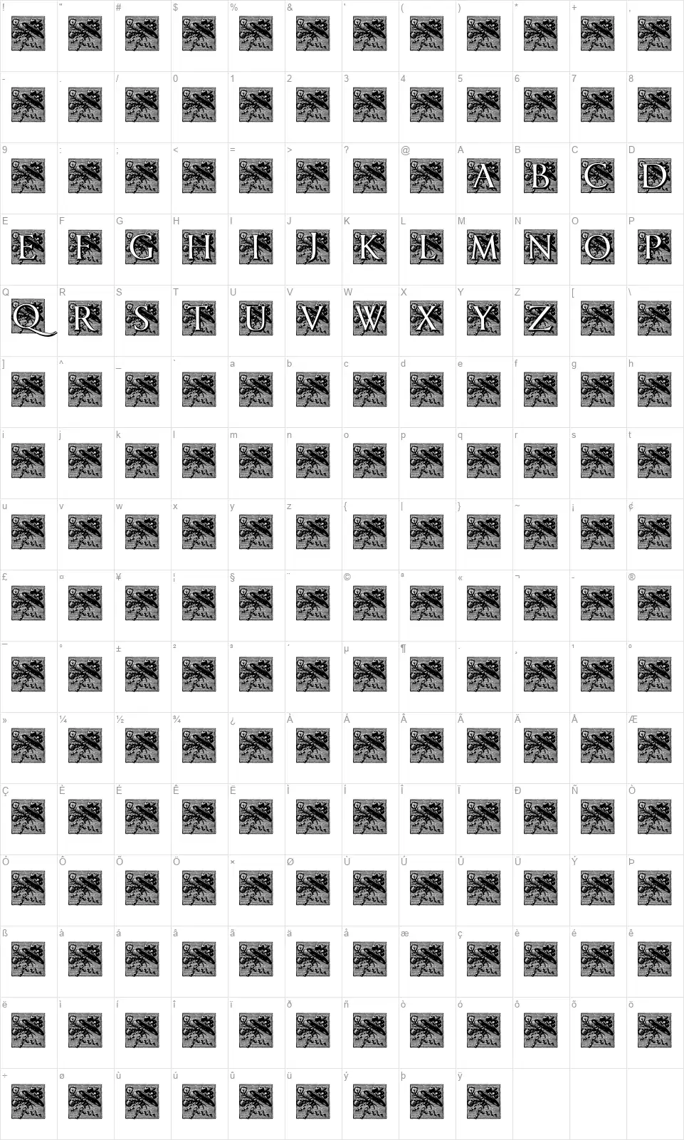 Pompadour Initialsfont character map