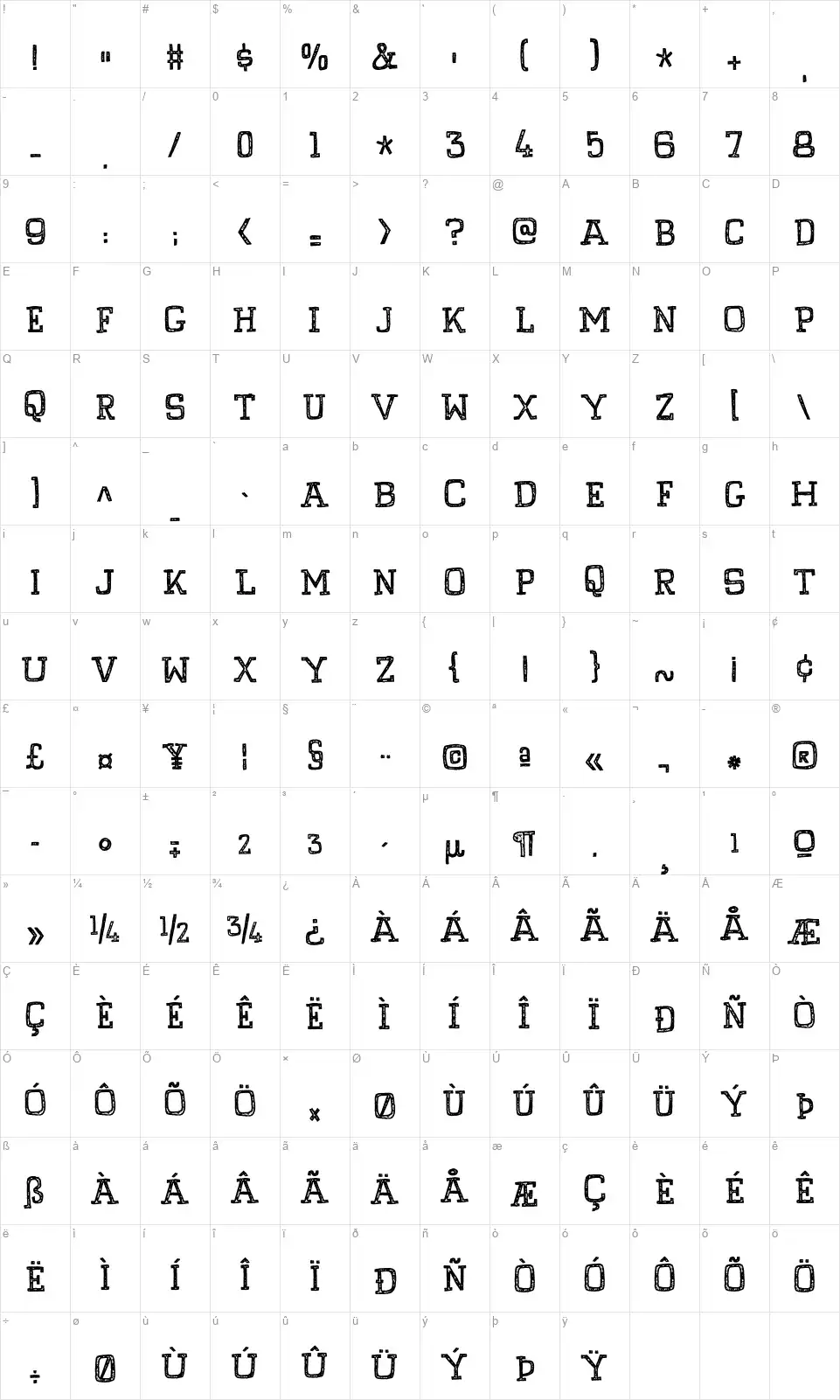 Pompelmus Crispyfont character map
