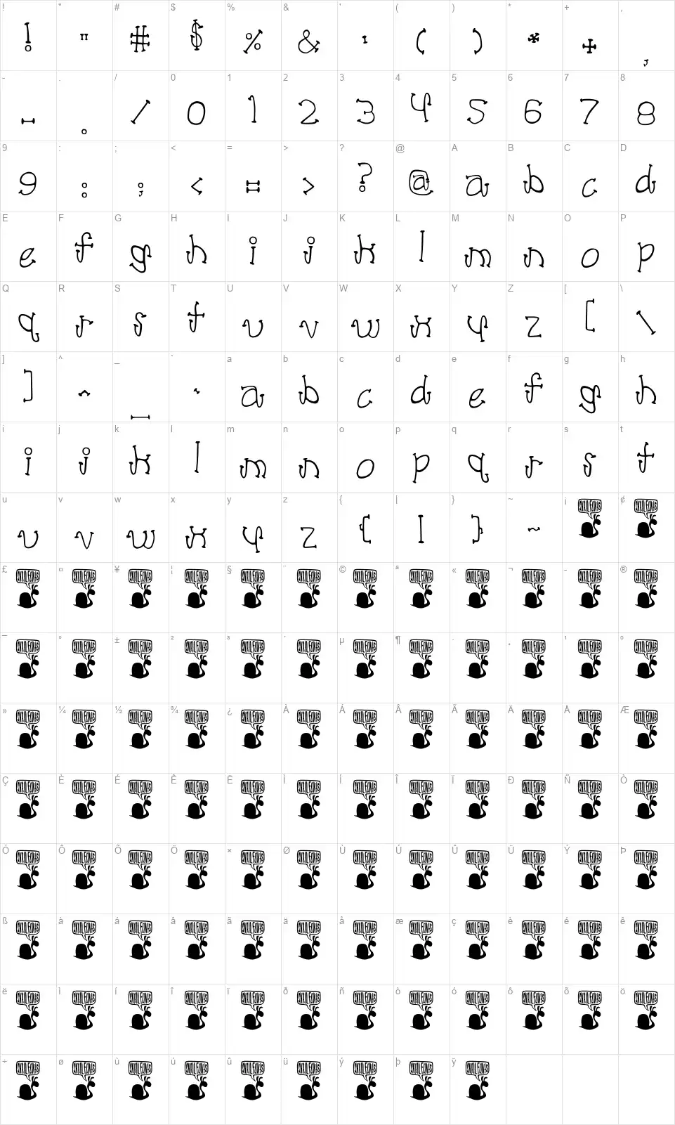 Poodle Loverfont character map