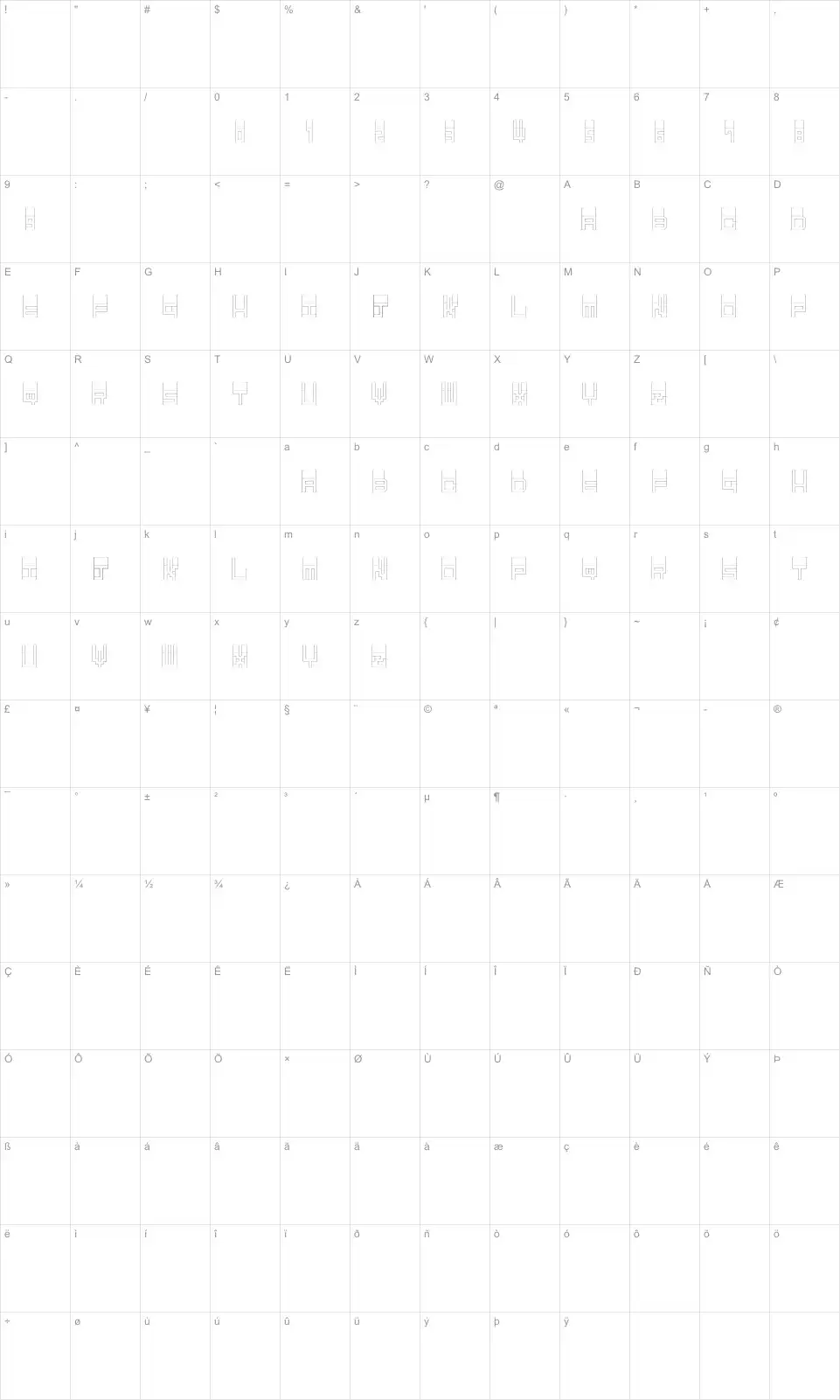 Pop Up Table des caractères Pop Upfont character map