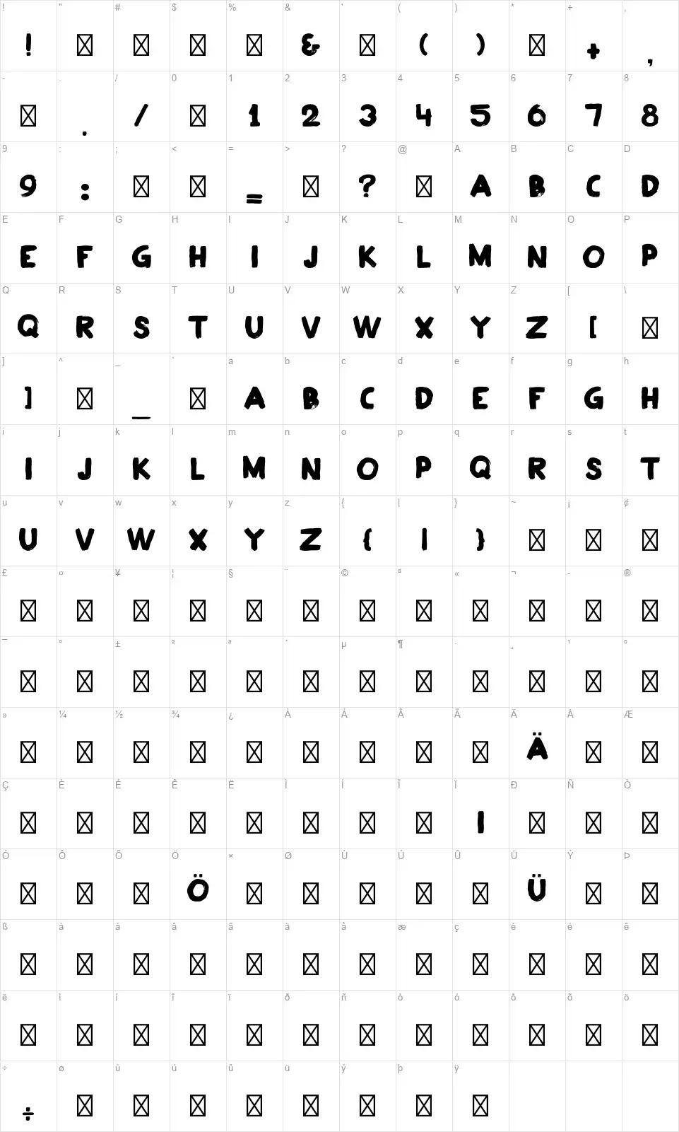 Postazfont character map