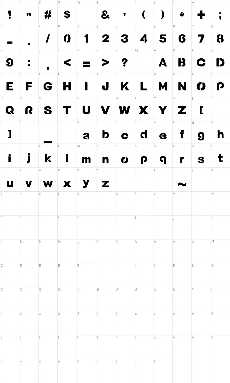 Potamafont character map