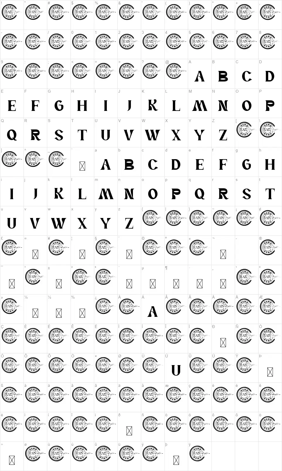 Power Passionfont character map