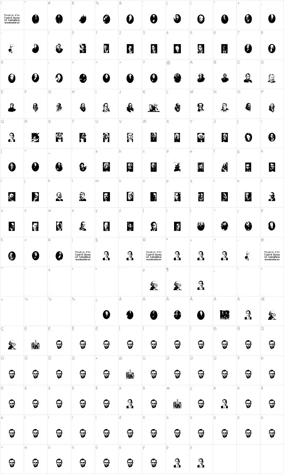 Presidents of the United States of Americafont character map