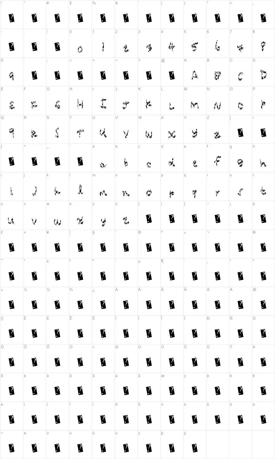 Pressure Washfont character map