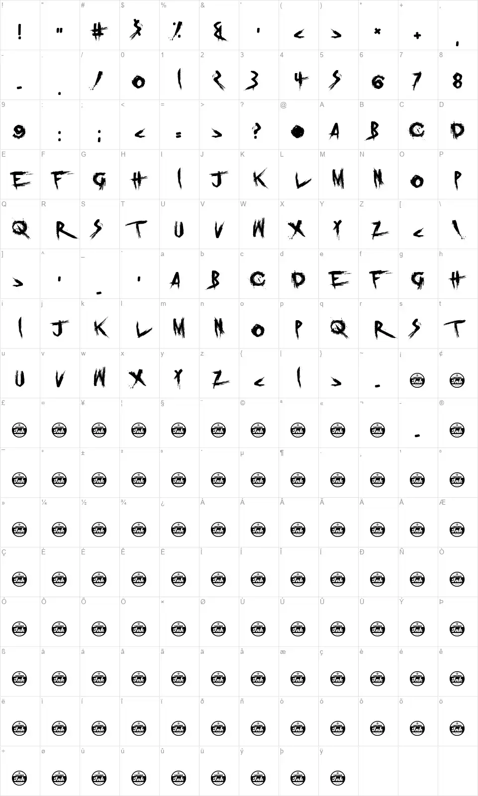 Prodigy Foreverfont character map