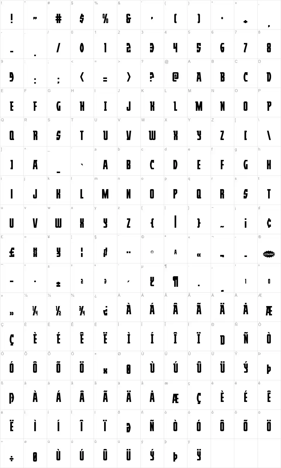 Prowlerfont character map