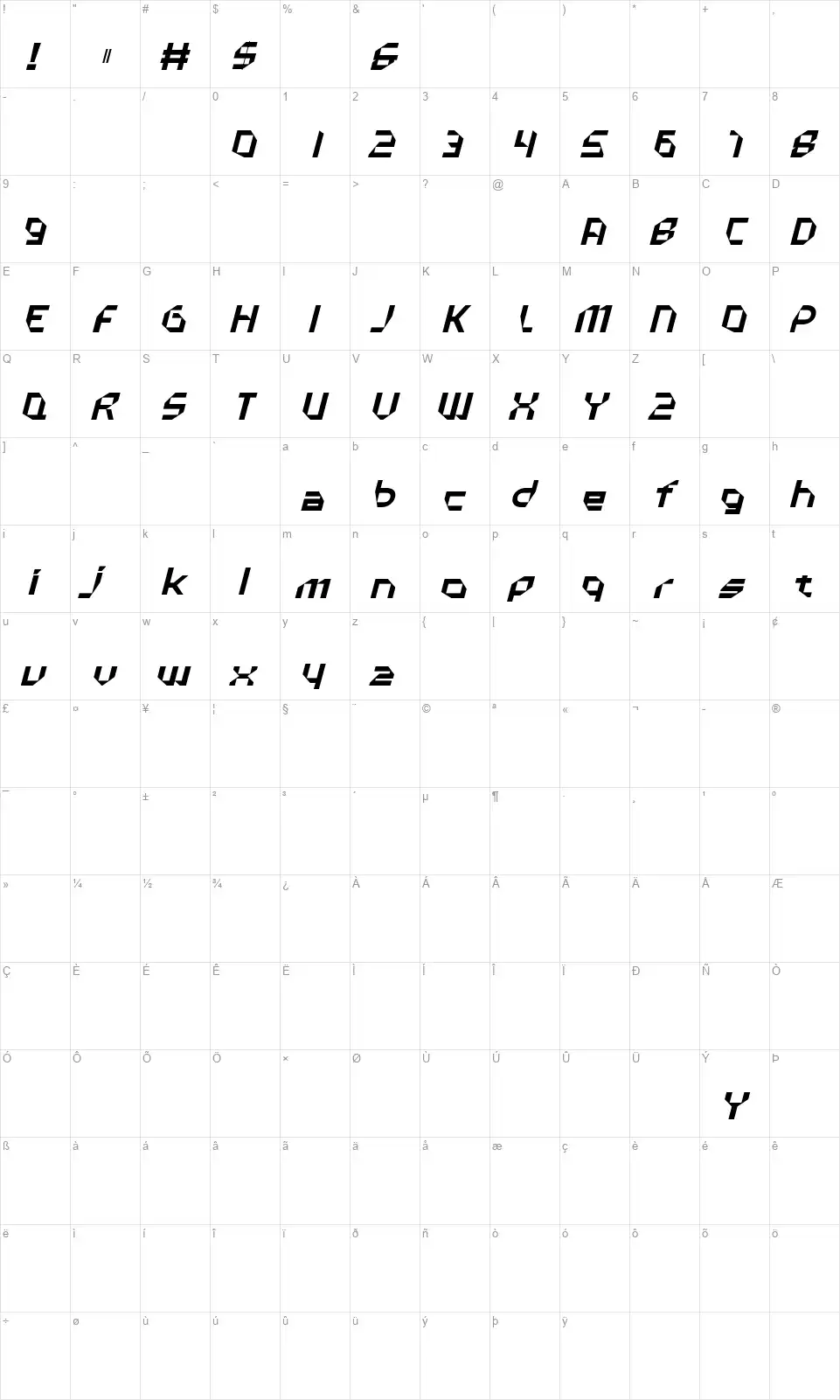 Prox Yofont character map
