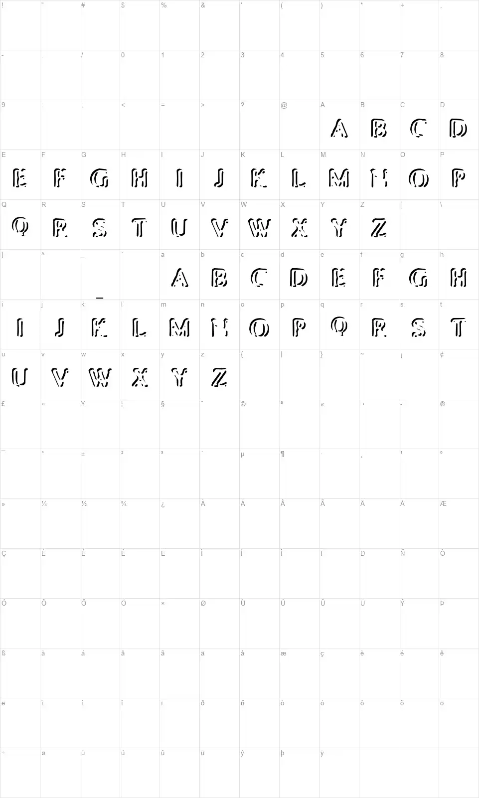 Punched Stubfont character map