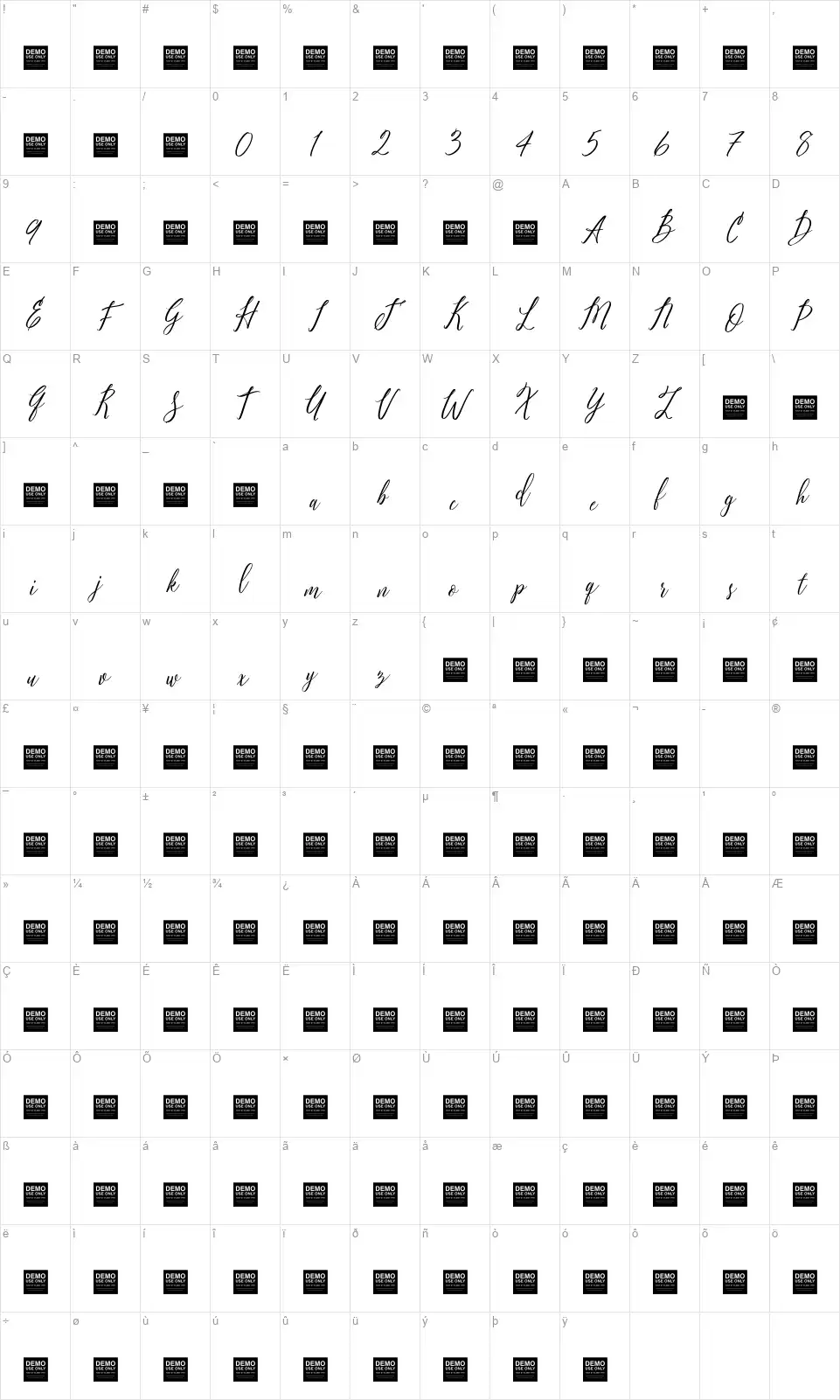Pure Seductionfont character map