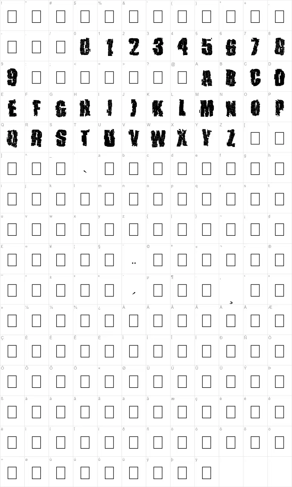Pusherfont character map
