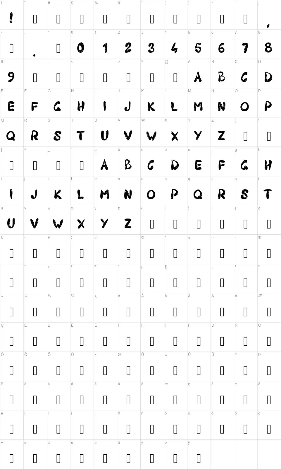 PW403font character map