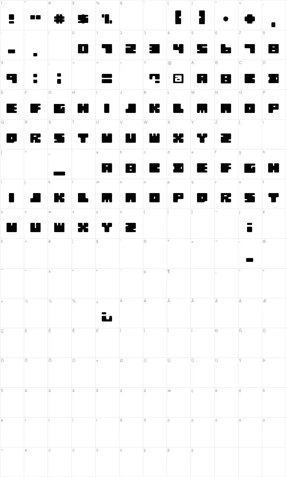 Q-Bofont character map