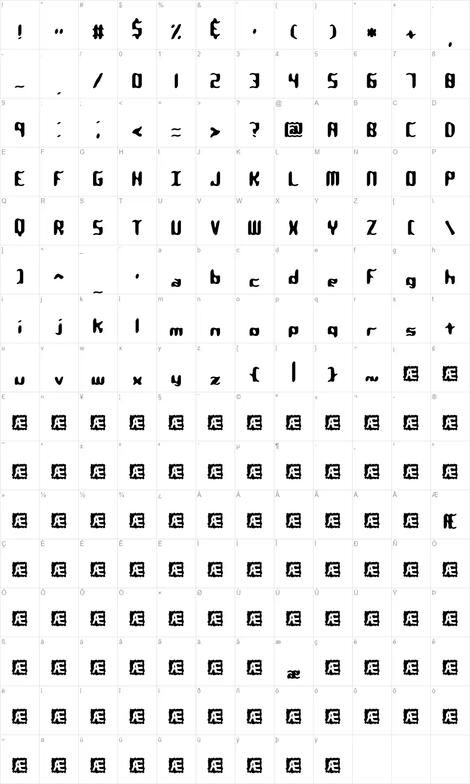 Qlumpy BRKfont character map