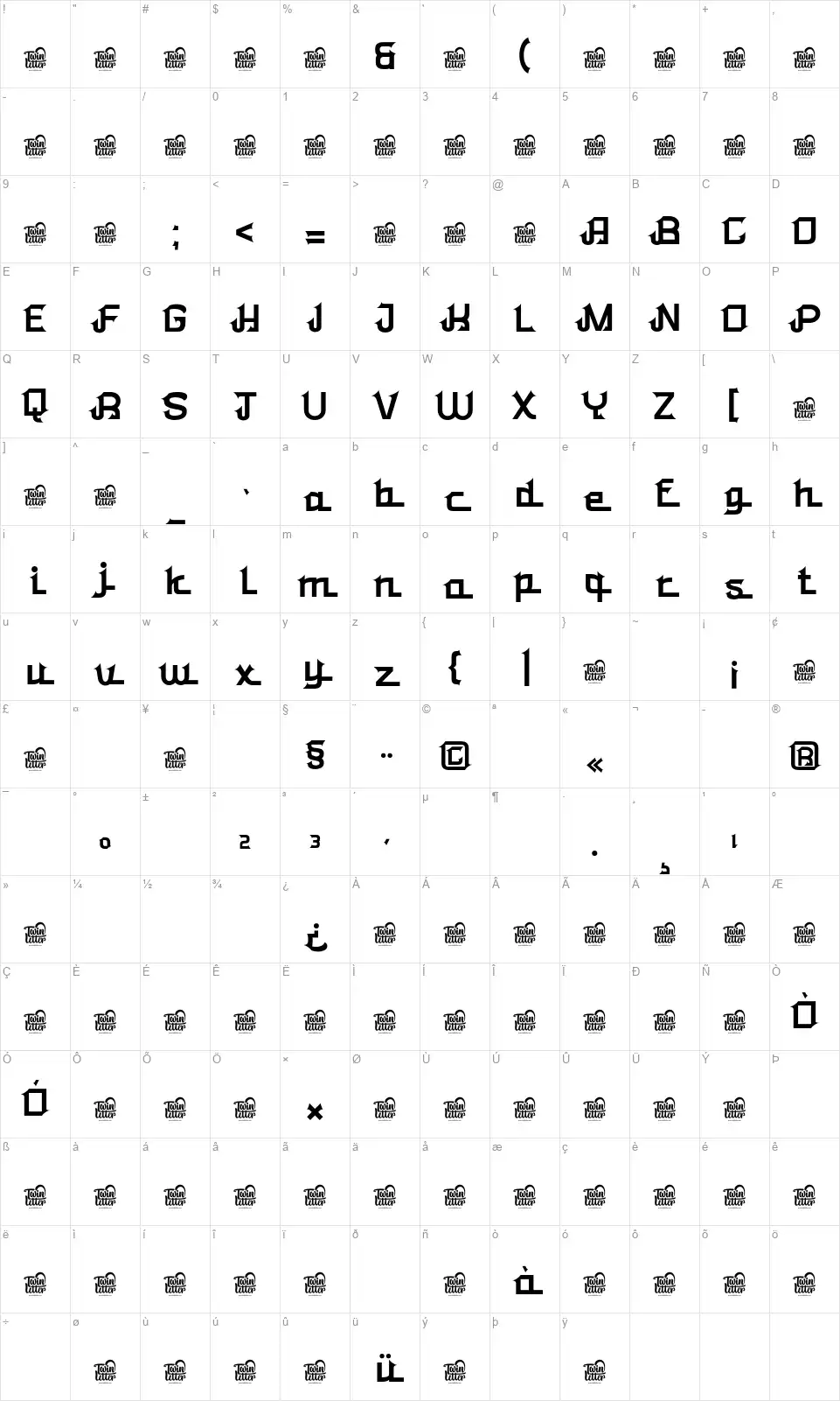 Qobliyahfont character map