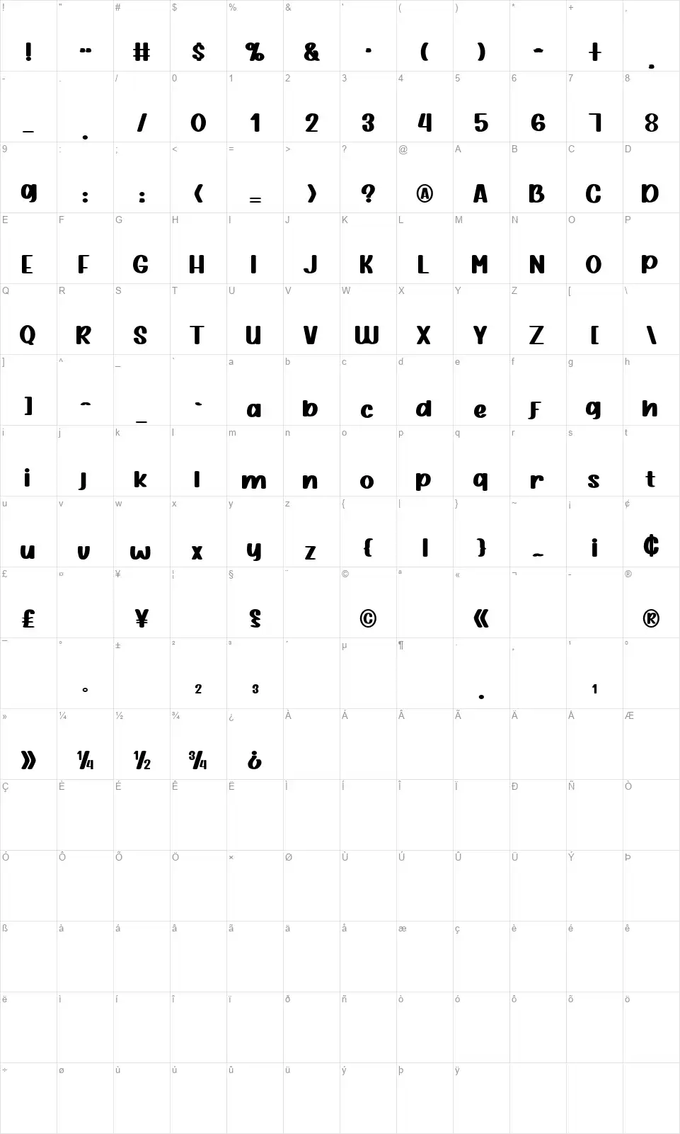 Quacker Slatefont character map