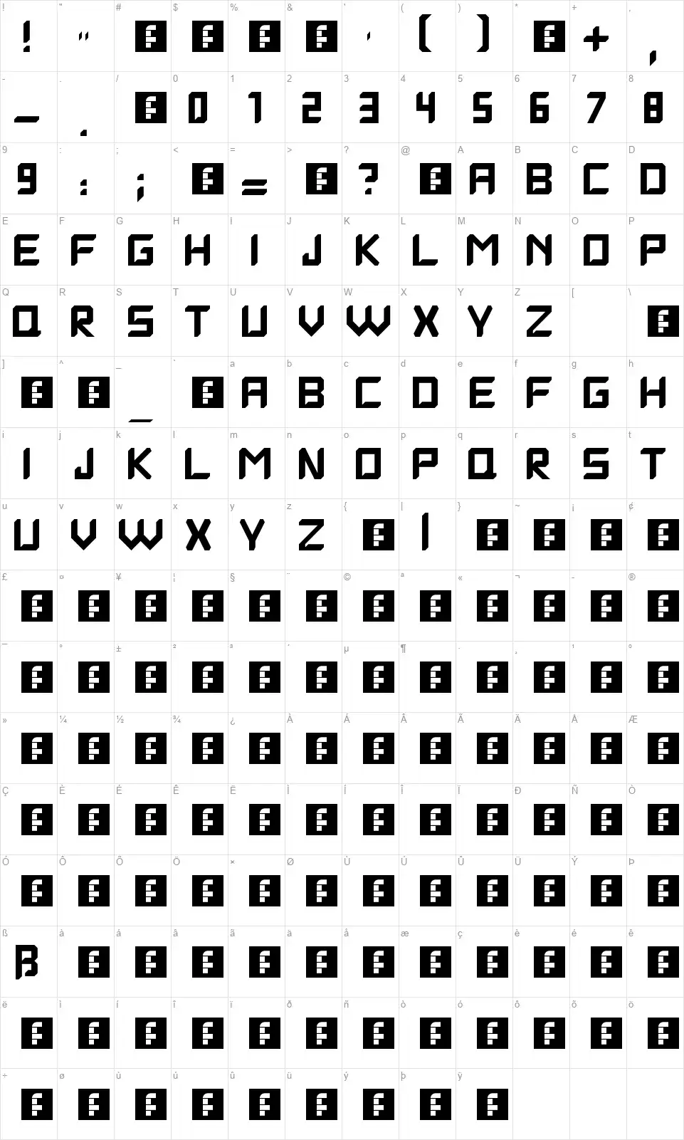 Quantrumfont character map