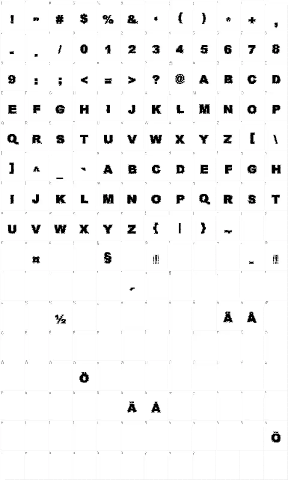 Quark Zonefont character map