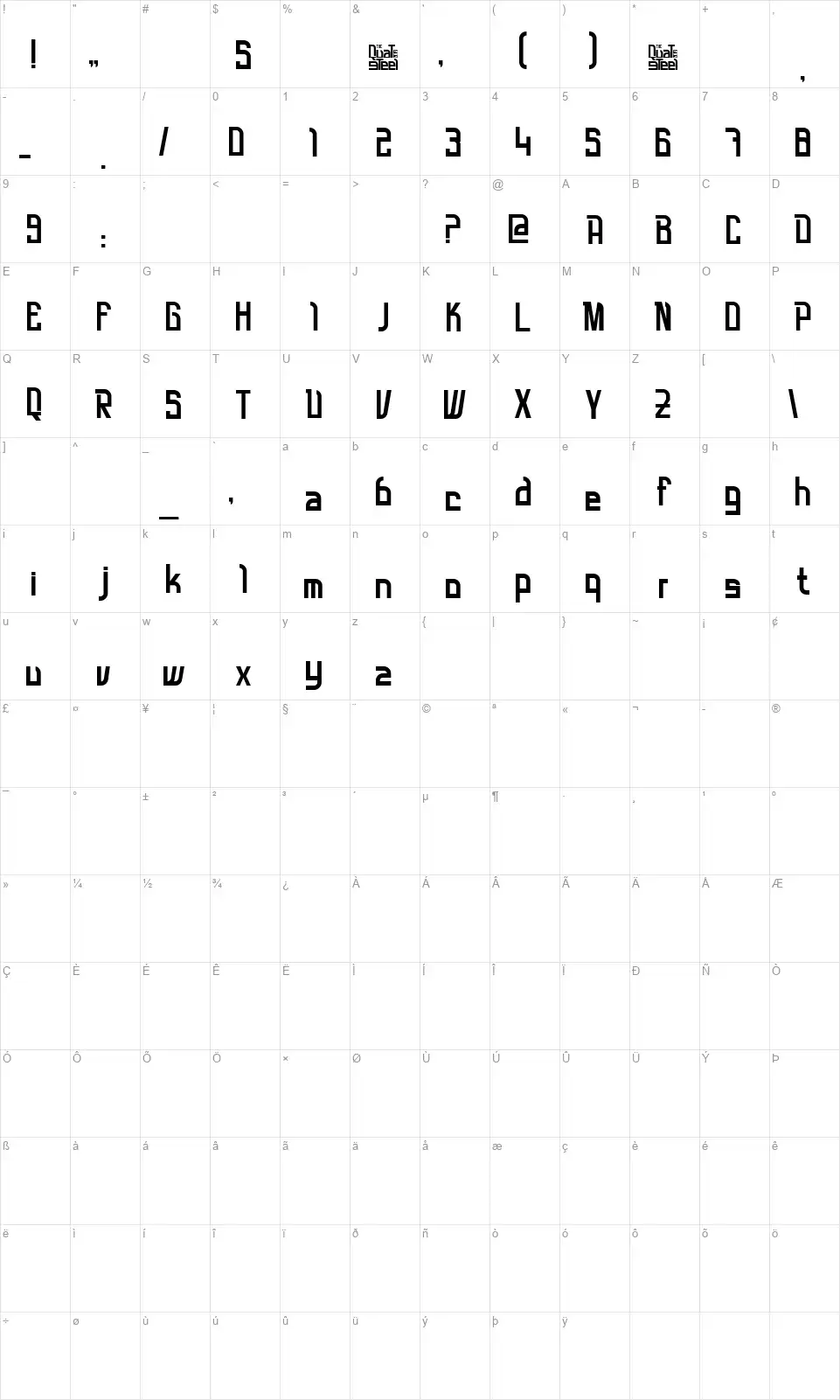 Quat Steelfont character map