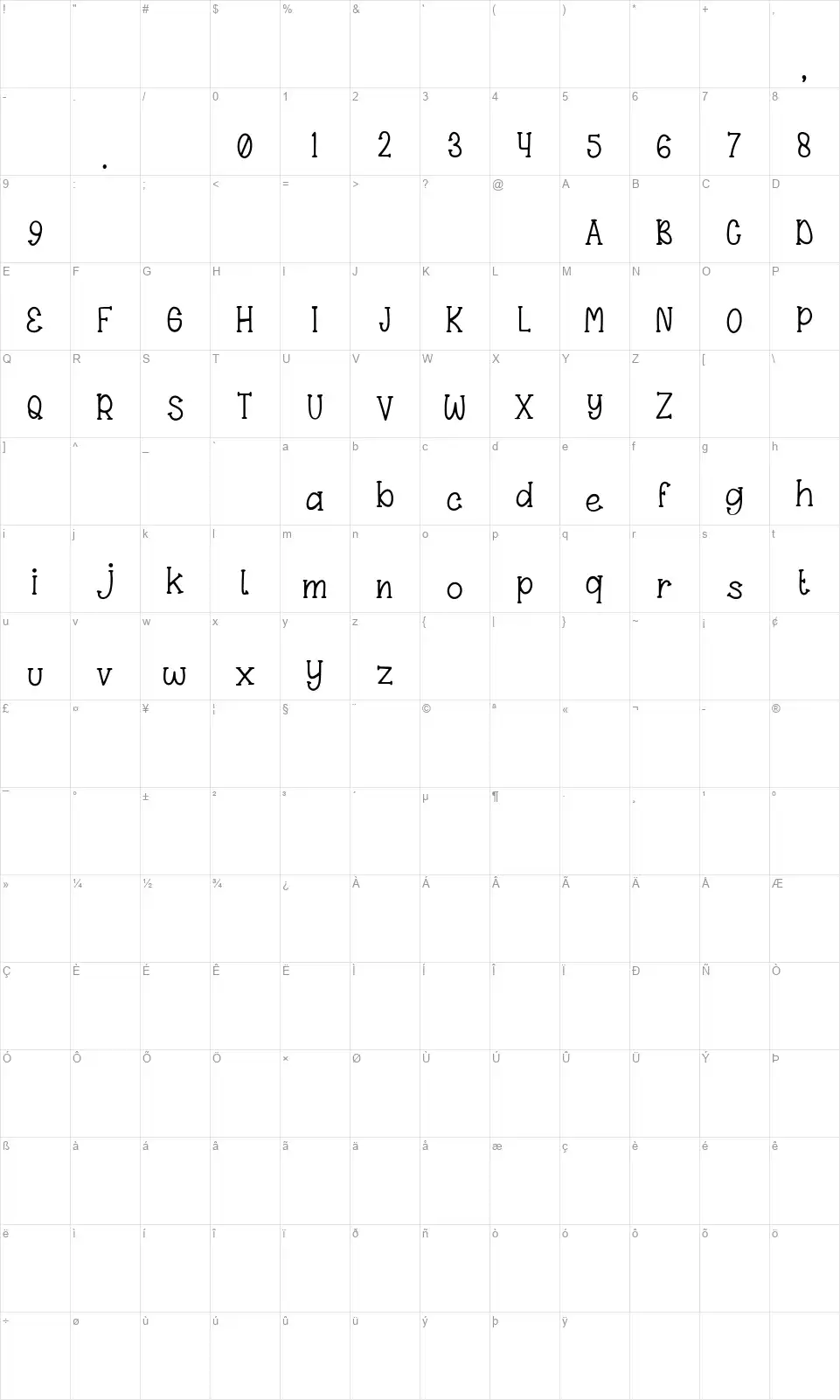 Queen Sipurfont character map