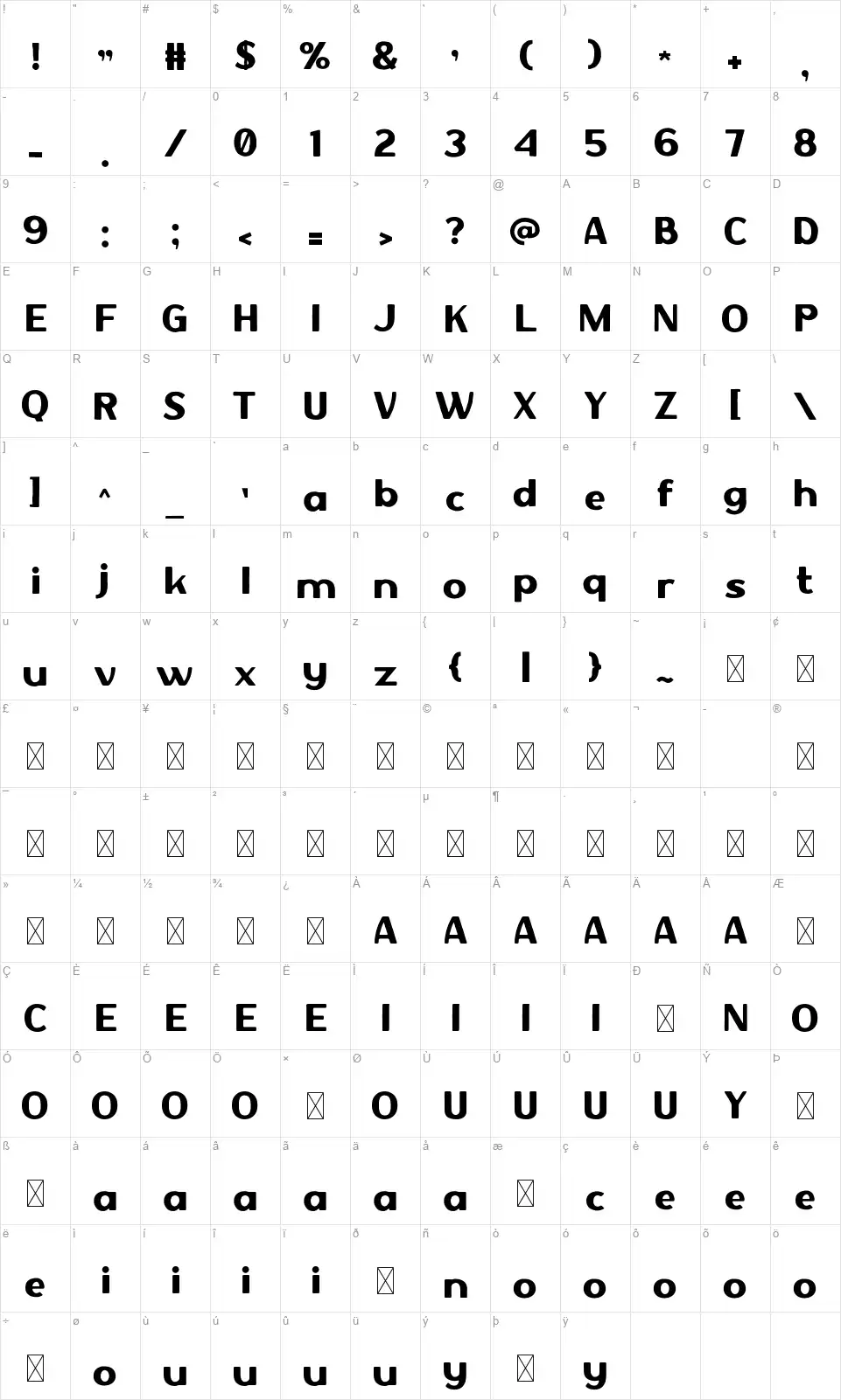 Quentra Table des caractères Quentrafont character map