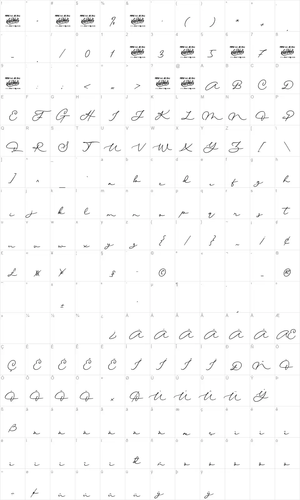 Quick Letterfont character map