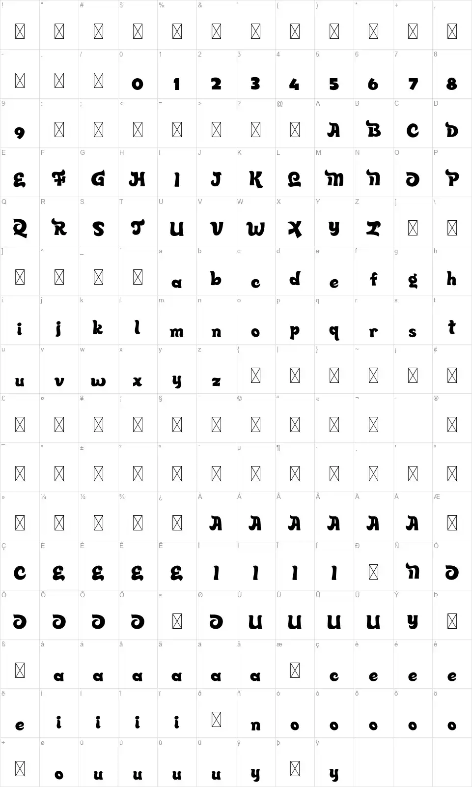Quincy Jhonsfont character map