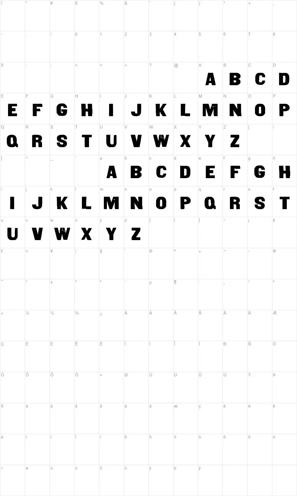 Qxifont character map