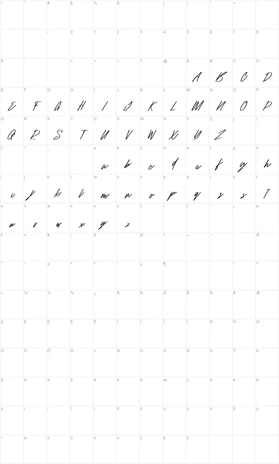 Raiddenfont character map