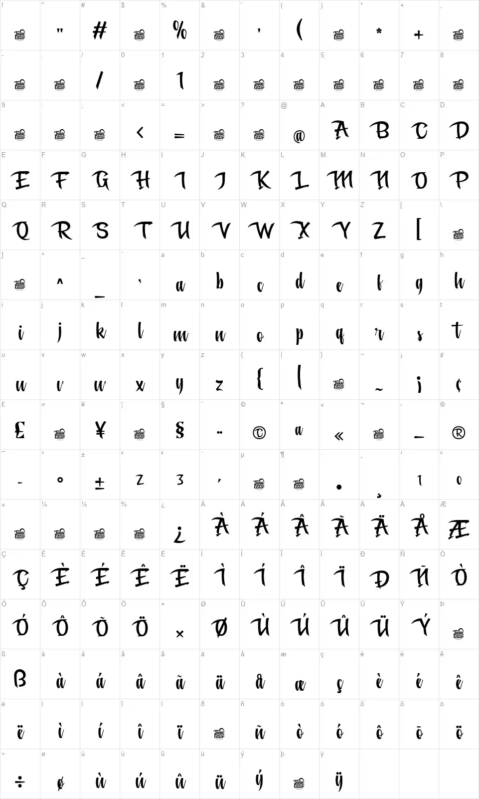 Rattudiyfont character map