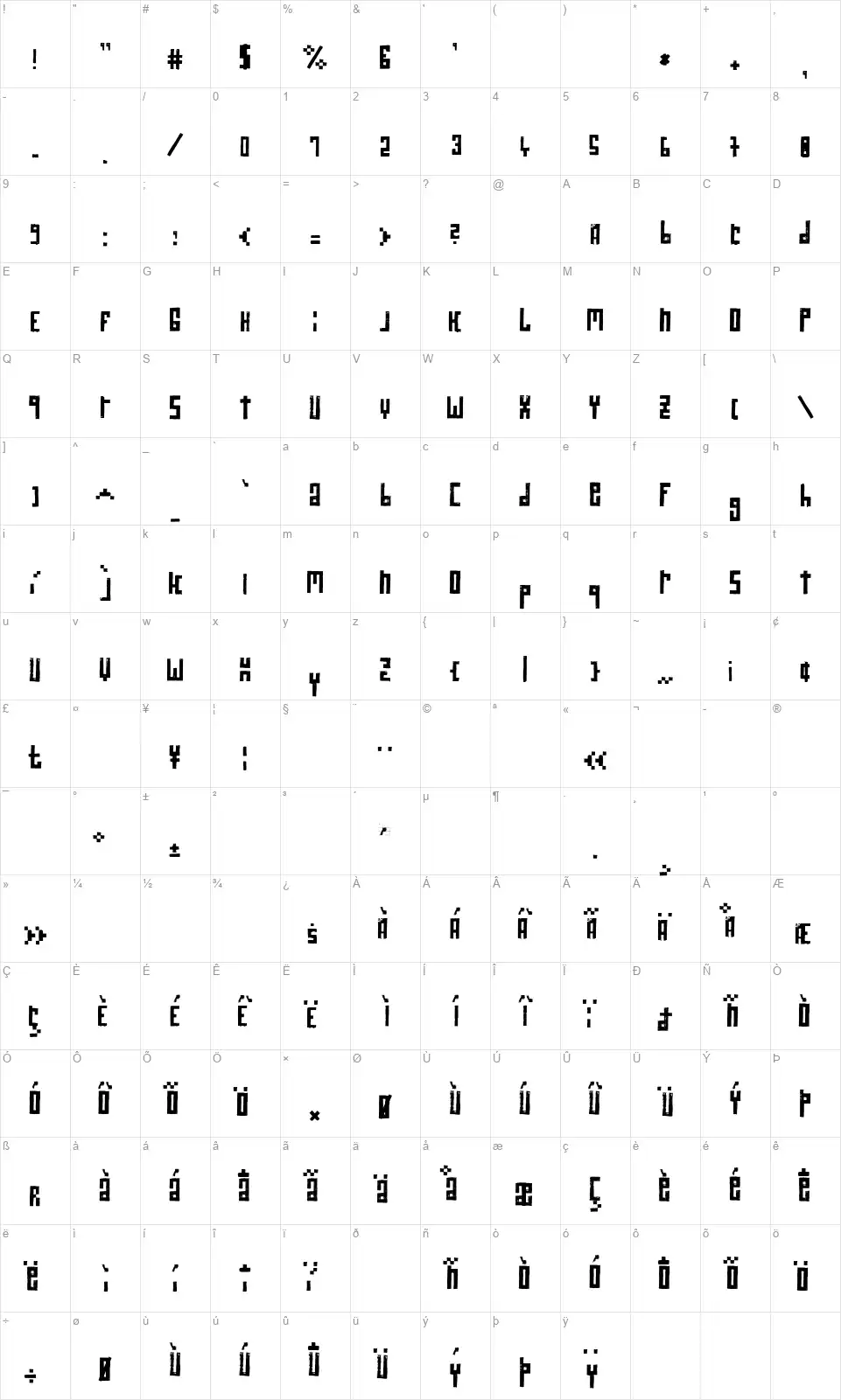 RawStreetWallfont character map