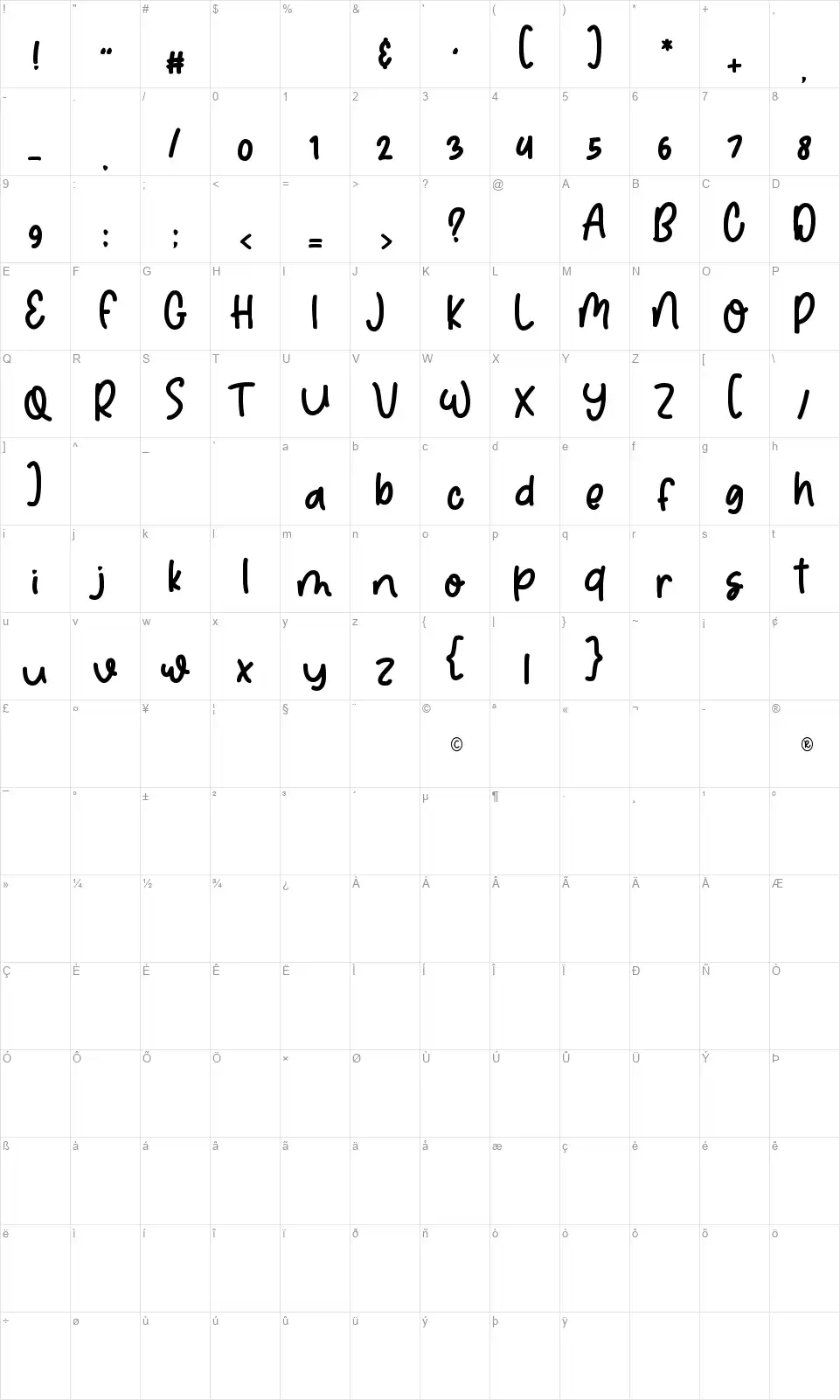 Real Delightfont character map