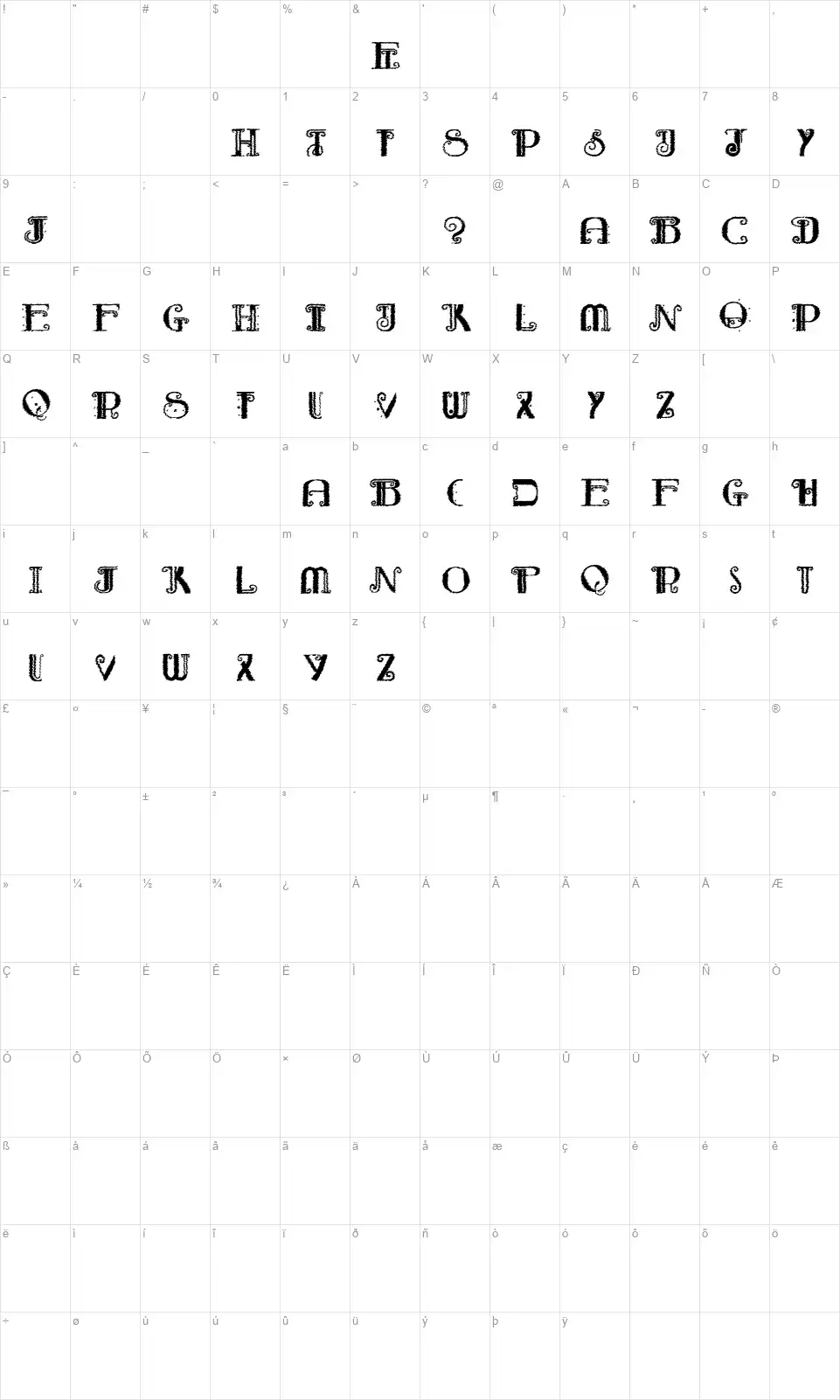 Rebimboca Trashfont character map