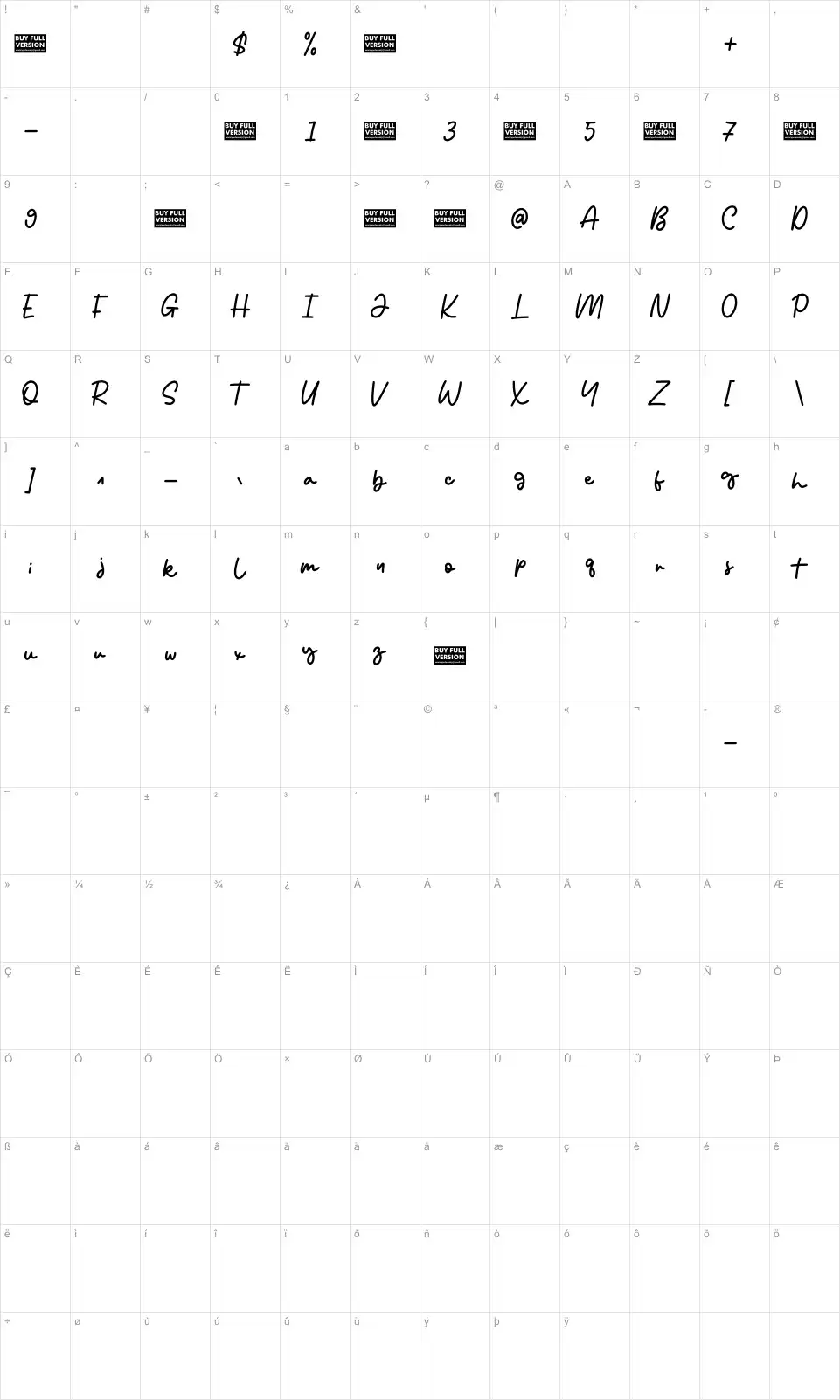 Reileight Winterlane Table des caractères Reileight Winterlanefont character map