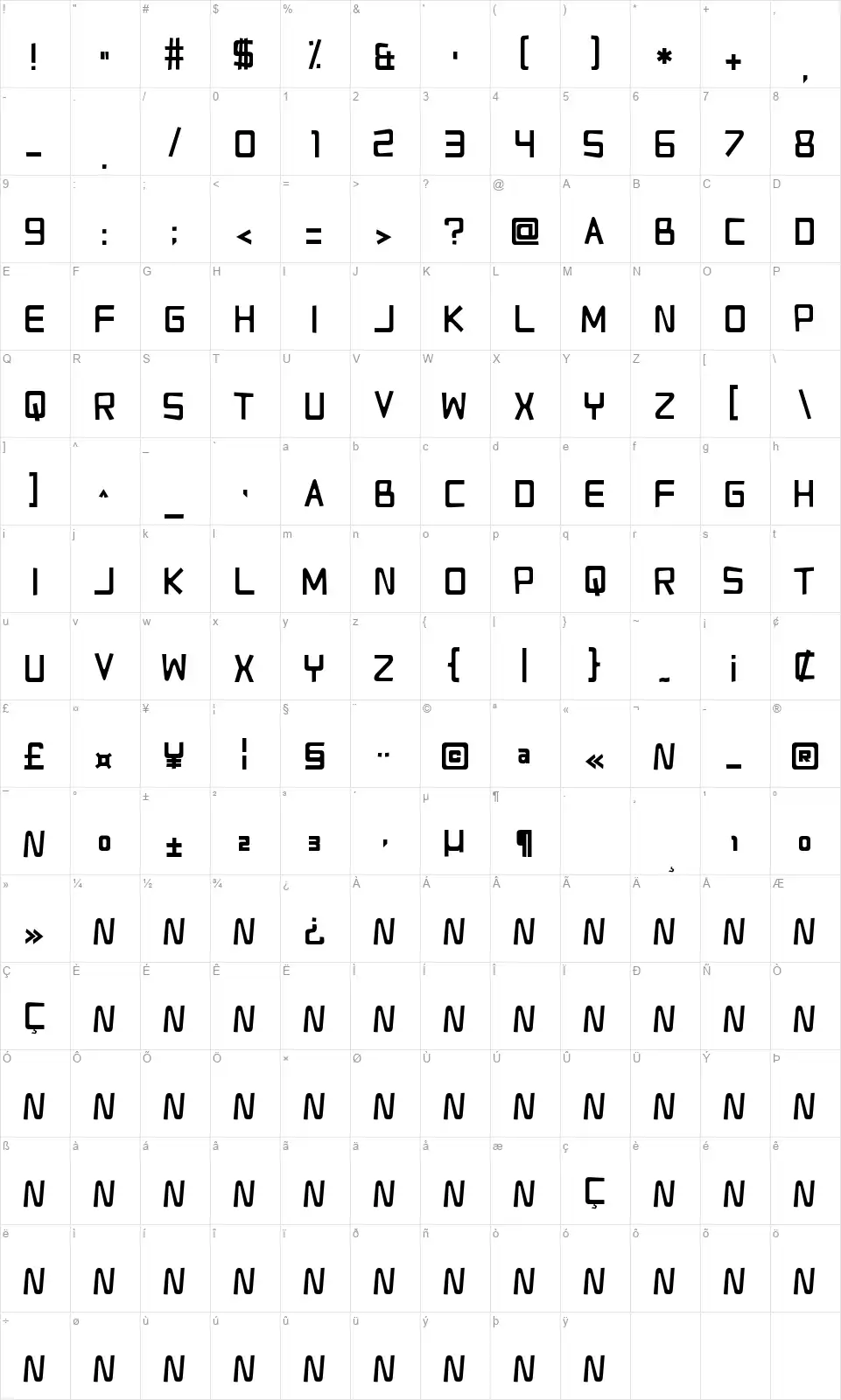 Relapse Into Madnessfont character map