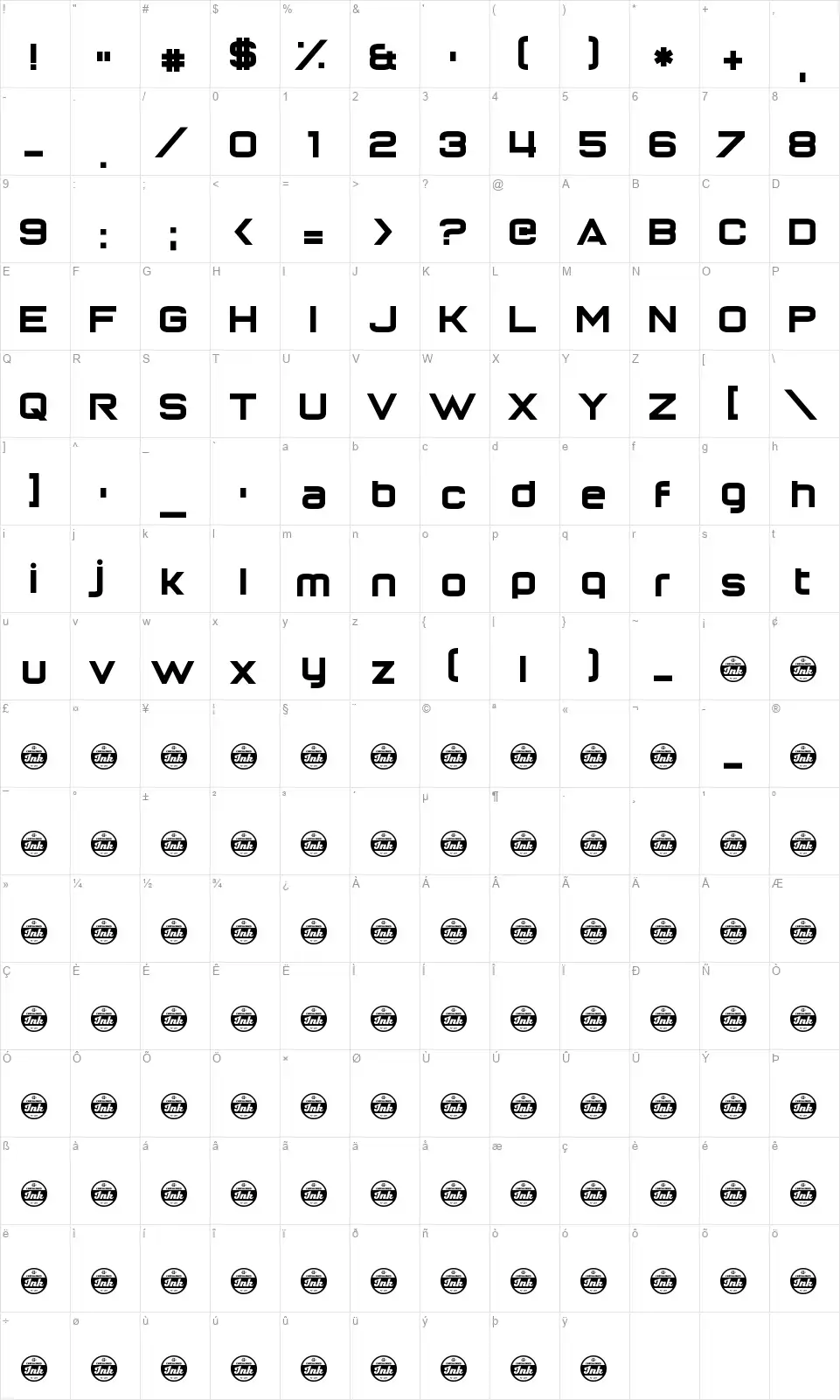 Return of the Gridfont character map