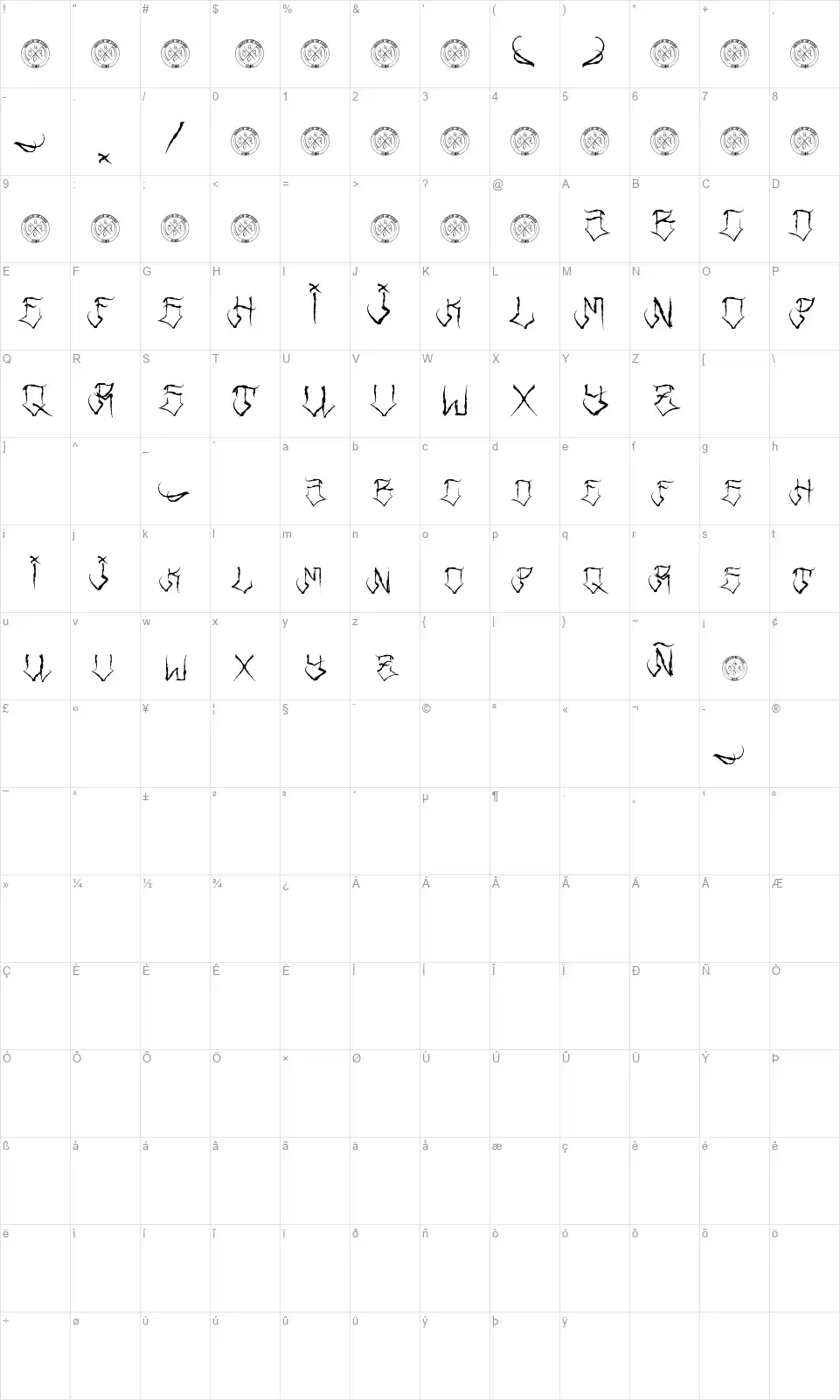 Riders Fontfont character map