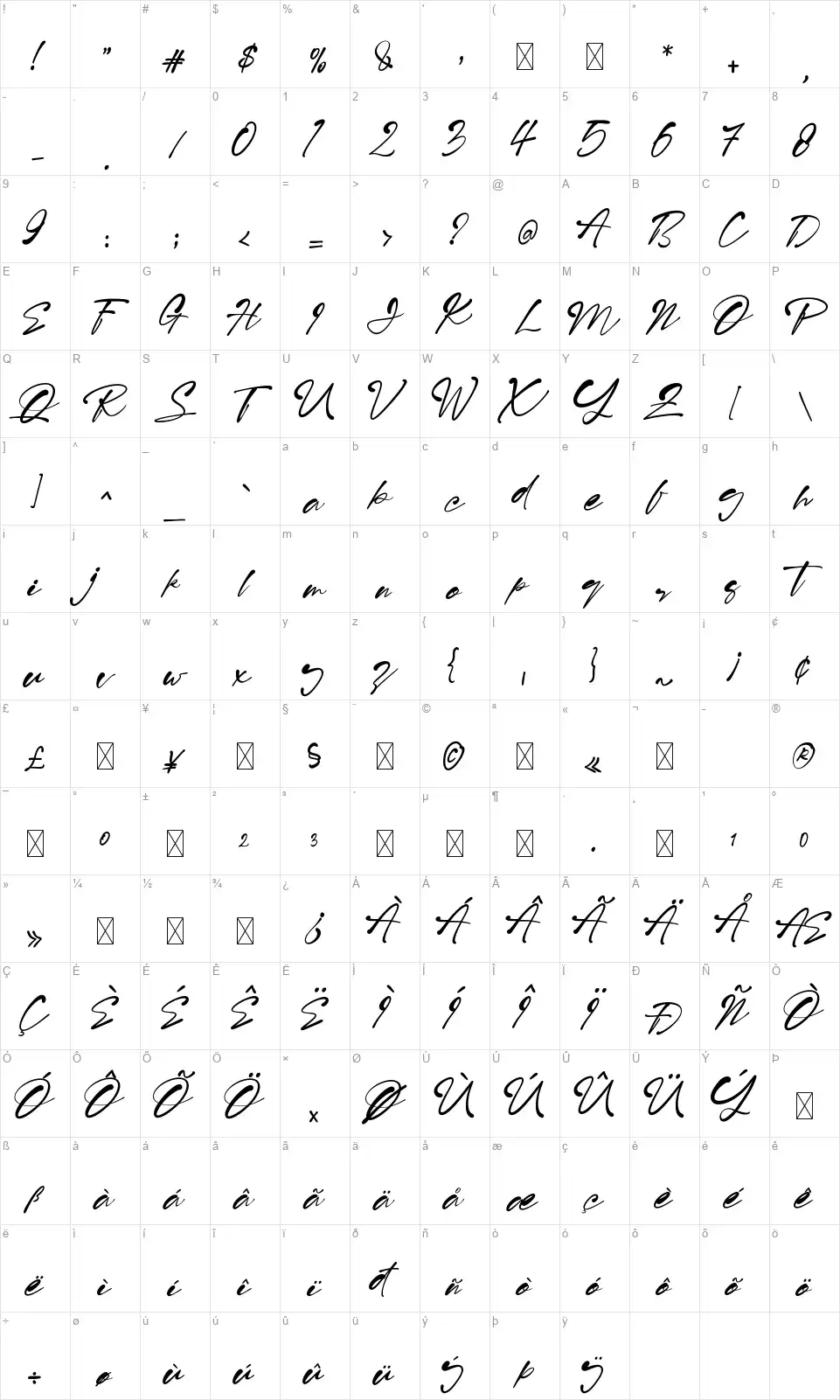 Risolla Calistofont character map